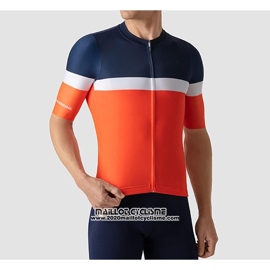 2019 Maillot Ciclismo La Passione Bleu Blanc Orange Manches Courtes et Cuissard